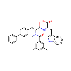 Cc1cc(C)cc(C(=O)N(C)[C@H](Cc2ccc(-c3ccccc3)cc2)C(=O)N[C@@H](Cc2c[nH]c3ccccc23)C(=O)O)c1 ZINC000001891205