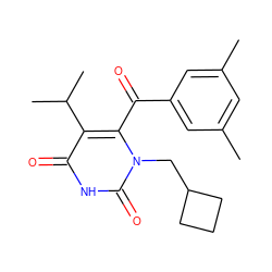 Cc1cc(C)cc(C(=O)c2c(C(C)C)c(=O)[nH]c(=O)n2CC2CCC2)c1 ZINC000034819354