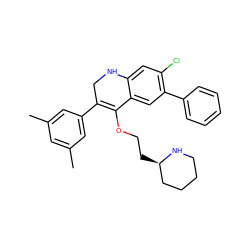 Cc1cc(C)cc(C2=C(OCC[C@@H]3CCCCN3)c3cc(-c4ccccc4)c(Cl)cc3NC2)c1 ZINC000071318823