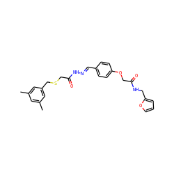 Cc1cc(C)cc(CSCC(=O)N/N=C/c2ccc(OCC(=O)NCc3ccco3)cc2)c1 ZINC000008667012