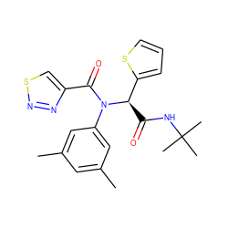 Cc1cc(C)cc(N(C(=O)c2csnn2)[C@H](C(=O)NC(C)(C)C)c2cccs2)c1 ZINC000008666828