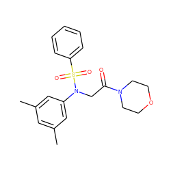 Cc1cc(C)cc(N(CC(=O)N2CCOCC2)S(=O)(=O)c2ccccc2)c1 ZINC000000974490