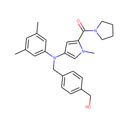 Cc1cc(C)cc(N(Cc2ccc(CO)cc2)c2cc(C(=O)N3CCCC3)n(C)c2)c1 ZINC000040413281