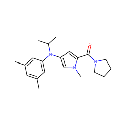 Cc1cc(C)cc(N(c2cc(C(=O)N3CCCC3)n(C)c2)C(C)C)c1 ZINC000040414110