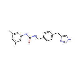 Cc1cc(C)cc(NC(=O)NCc2ccc(Cc3c[nH]cn3)cc2)c1 ZINC000013439945