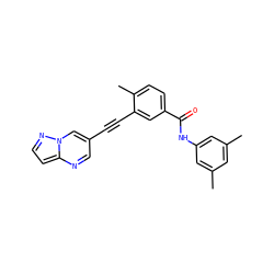Cc1cc(C)cc(NC(=O)c2ccc(C)c(C#Cc3cnc4ccnn4c3)c2)c1 ZINC000095586558
