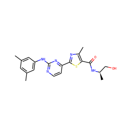 Cc1cc(C)cc(Nc2nccc(-c3nc(C)c(C(=O)N[C@H](C)CO)s3)n2)c1 ZINC000040915059