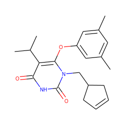 Cc1cc(C)cc(Oc2c(C(C)C)c(=O)[nH]c(=O)n2CC2CC=CC2)c1 ZINC000006521911