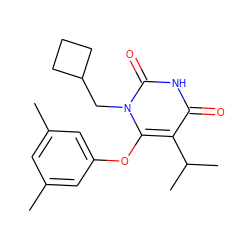 Cc1cc(C)cc(Oc2c(C(C)C)c(=O)[nH]c(=O)n2CC2CCC2)c1 ZINC000034819352