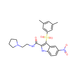 Cc1cc(C)cc(S(=O)(=O)c2c(C(=O)NCCN3CCCC3)[nH]c3ccc([N+](=O)[O-])cc23)c1 ZINC000071318434