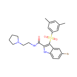 Cc1cc(C)cc(S(=O)(=O)c2c(C(=O)NCCN3CCCC3)[nH]c3ccc(Br)cc23)c1 ZINC000071316569