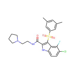 Cc1cc(C)cc(S(=O)(=O)c2c(C(=O)NCCN3CCCC3)[nH]c3ccc(Cl)c(F)c23)c1 ZINC000071329861