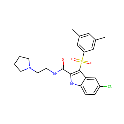 Cc1cc(C)cc(S(=O)(=O)c2c(C(=O)NCCN3CCCC3)[nH]c3ccc(Cl)cc23)c1 ZINC000071316604