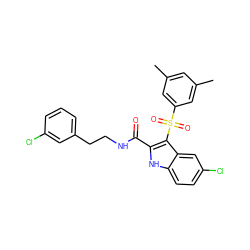 Cc1cc(C)cc(S(=O)(=O)c2c(C(=O)NCCc3cccc(Cl)c3)[nH]c3ccc(Cl)cc23)c1 ZINC000169338655