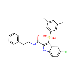 Cc1cc(C)cc(S(=O)(=O)c2c(C(=O)NCCc3ccccc3)[nH]c3ccc(Cl)cc23)c1 ZINC000071329052