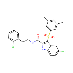 Cc1cc(C)cc(S(=O)(=O)c2c(C(=O)NCCc3ccccc3Cl)[nH]c3ccc(Cl)cc23)c1 ZINC000169337513