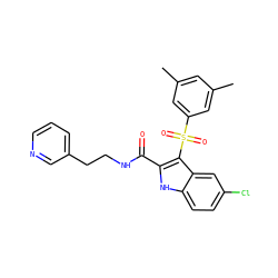 Cc1cc(C)cc(S(=O)(=O)c2c(C(=O)NCCc3cccnc3)[nH]c3ccc(Cl)cc23)c1 ZINC000095553199