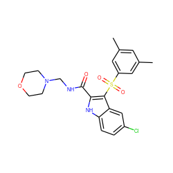 Cc1cc(C)cc(S(=O)(=O)c2c(C(=O)NCN3CCOCC3)[nH]c3ccc(Cl)cc23)c1 ZINC000071316557