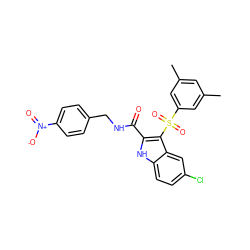 Cc1cc(C)cc(S(=O)(=O)c2c(C(=O)NCc3ccc([N+](=O)[O-])cc3)[nH]c3ccc(Cl)cc23)c1 ZINC000169337497