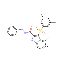 Cc1cc(C)cc(S(=O)(=O)c2c(C(=O)NCc3ccccc3)[nH]c3ccc(Cl)c(F)c23)c1 ZINC000071330335