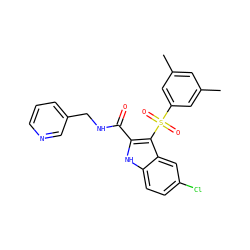 Cc1cc(C)cc(S(=O)(=O)c2c(C(=O)NCc3cccnc3)[nH]c3ccc(Cl)cc23)c1 ZINC000095556771