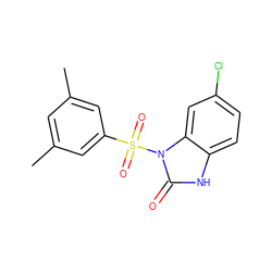 Cc1cc(C)cc(S(=O)(=O)n2c(=O)[nH]c3ccc(Cl)cc32)c1 ZINC000028822293