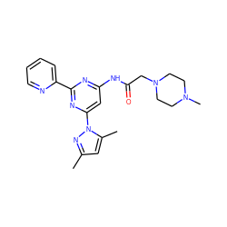 Cc1cc(C)n(-c2cc(NC(=O)CN3CCN(C)CC3)nc(-c3ccccn3)n2)n1 ZINC000023360546