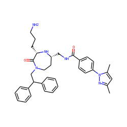 Cc1cc(C)n(-c2ccc(C(=O)NC[C@@H]3CCN(CC(c4ccccc4)c4ccccc4)C(=O)[C@H](CCCN)N3)cc2)n1 ZINC000118677650