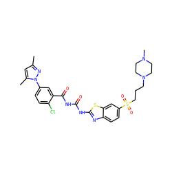 Cc1cc(C)n(-c2ccc(Cl)c(C(=O)NC(=O)Nc3nc4ccc(S(=O)(=O)CCCN5CCN(C)CC5)cc4s3)c2)n1 ZINC000117108416