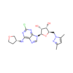 Cc1cc(C)n(C[C@H]2O[C@@H](n3cnc4c(N[C@@H]5CCOC5)nc(Cl)nc43)[C@H](O)[C@@H]2O)n1 ZINC001772623696