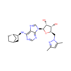 Cc1cc(C)n(C[C@H]2O[C@@H](n3cnc4c(N[C@H]5C[C@H]6CC[C@H]5C6)ncnc43)[C@H](O)[C@@H]2O)n1 ZINC001772579133