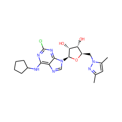 Cc1cc(C)n(C[C@H]2O[C@@H](n3cnc4c(NC5CCCC5)nc(Cl)nc43)[C@H](O)[C@@H]2O)n1 ZINC001772630890