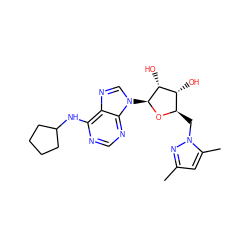 Cc1cc(C)n(C[C@H]2O[C@@H](n3cnc4c(NC5CCCC5)ncnc43)[C@H](O)[C@@H]2O)n1 ZINC001772625349