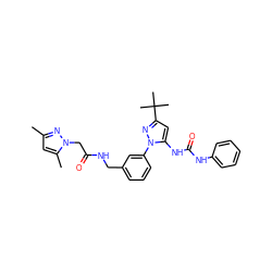 Cc1cc(C)n(CC(=O)NCc2cccc(-n3nc(C(C)(C)C)cc3NC(=O)Nc3ccccc3)c2)n1 ZINC000058506271