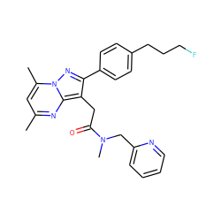 Cc1cc(C)n2nc(-c3ccc(CCCF)cc3)c(CC(=O)N(C)Cc3ccccn3)c2n1 ZINC001772632300