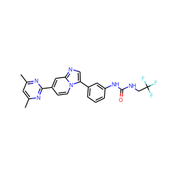 Cc1cc(C)nc(-c2ccn3c(-c4cccc(NC(=O)NCC(F)(F)F)c4)cnc3c2)n1 ZINC000169704631