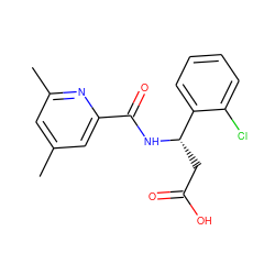 Cc1cc(C)nc(C(=O)N[C@@H](CC(=O)O)c2ccccc2Cl)c1 ZINC000261155343