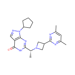 Cc1cc(C)nc(C2CN([C@H](C)c3nc4c(cnn4C4CCCC4)c(=O)[nH]3)C2)n1 ZINC000116981284