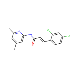 Cc1cc(C)nc(NC(=O)/C=C/c2ccc(Cl)cc2Cl)c1 ZINC000008548804