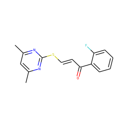 Cc1cc(C)nc(S/C=C/C(=O)c2ccccc2F)n1 ZINC000000133869