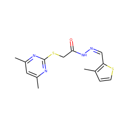 Cc1cc(C)nc(SCC(=O)N/N=C\c2sccc2C)n1 ZINC000005010157