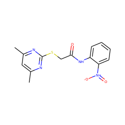 Cc1cc(C)nc(SCC(=O)Nc2ccccc2[N+](=O)[O-])n1 ZINC000004714403