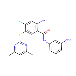 Cc1cc(C)nc(Sc2cc(C(=O)Nc3cccc(N)c3)c(N)cc2F)n1 ZINC000045348259