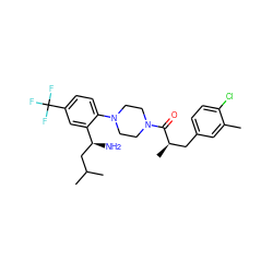 Cc1cc(C[C@@H](C)C(=O)N2CCN(c3ccc(C(F)(F)F)cc3[C@@H](N)CC(C)C)CC2)ccc1Cl ZINC000036285858