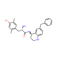 Cc1cc(C[C@H](N)C(=O)N[C@@H]2CCNc3ccc(Cc4ccccc4)cc32)c(C)cc1O ZINC000653708977