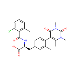 Cc1cc(C[C@H](NC(=O)c2c(C)cccc2Cl)C(=O)O)ccc1-c1c(C)n(C)c(=O)n(C)c1=O ZINC000095591695