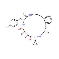 Cc1cc(C[C@H]2NC(=O)[C@@H](C)N(C)C(=O)[C@H](C3CC3)NC[C@@H](C)Oc3ccccc3CCCNC2=O)ccc1F ZINC000073196221