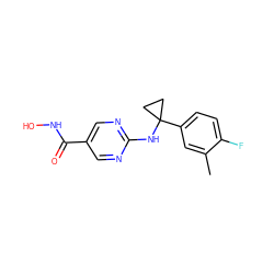 Cc1cc(C2(Nc3ncc(C(=O)NO)cn3)CC2)ccc1F ZINC000166638582