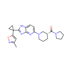 Cc1cc(C2(c3nc4nc(N5CCC[C@@H](C(=O)N6CCCC6)C5)ccc4[nH]3)CC2)on1 ZINC000221048449