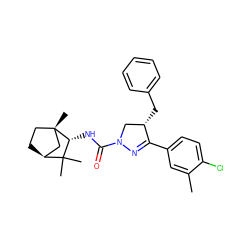 Cc1cc(C2=NN(C(=O)N[C@@H]3C(C)(C)[C@H]4CC[C@@]3(C)C4)C[C@@H]2Cc2ccccc2)ccc1Cl ZINC000169294791